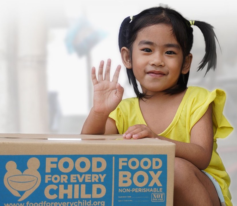 Stories section Homepage for mobile - Little girl with food box smiling and waving